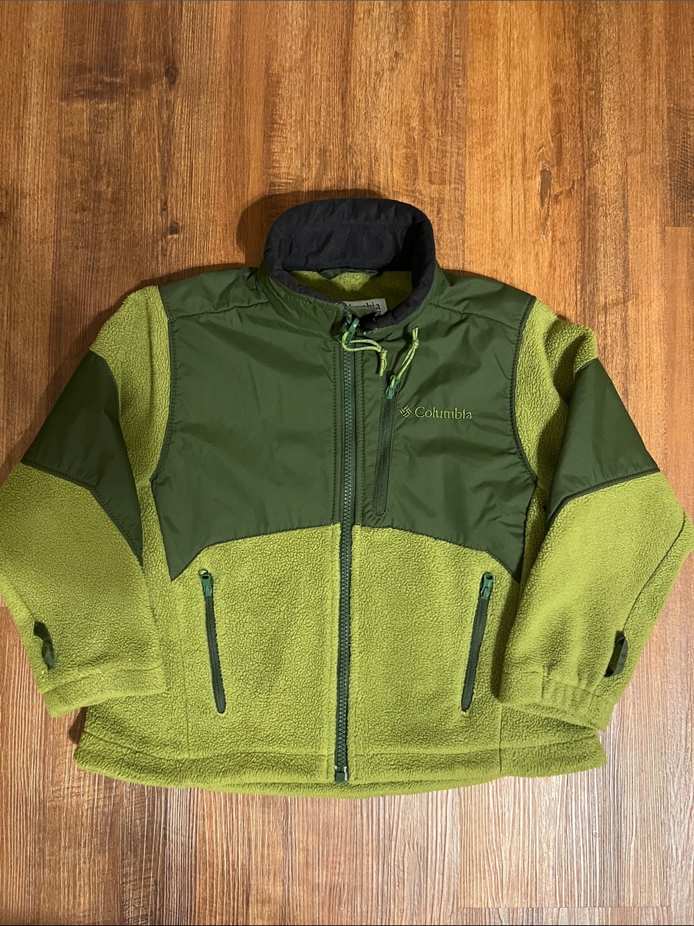 Columbia Kids Two-Tone Olive and Lime Green Fleece Puffer Jacket